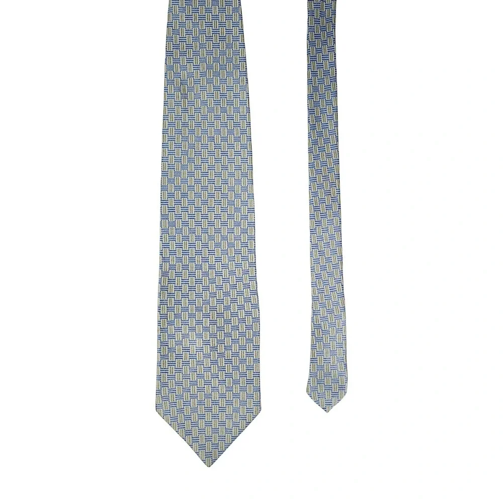 Croft & Barrow 100% Silk Men's Necktie Geometric Green Blue Vintage